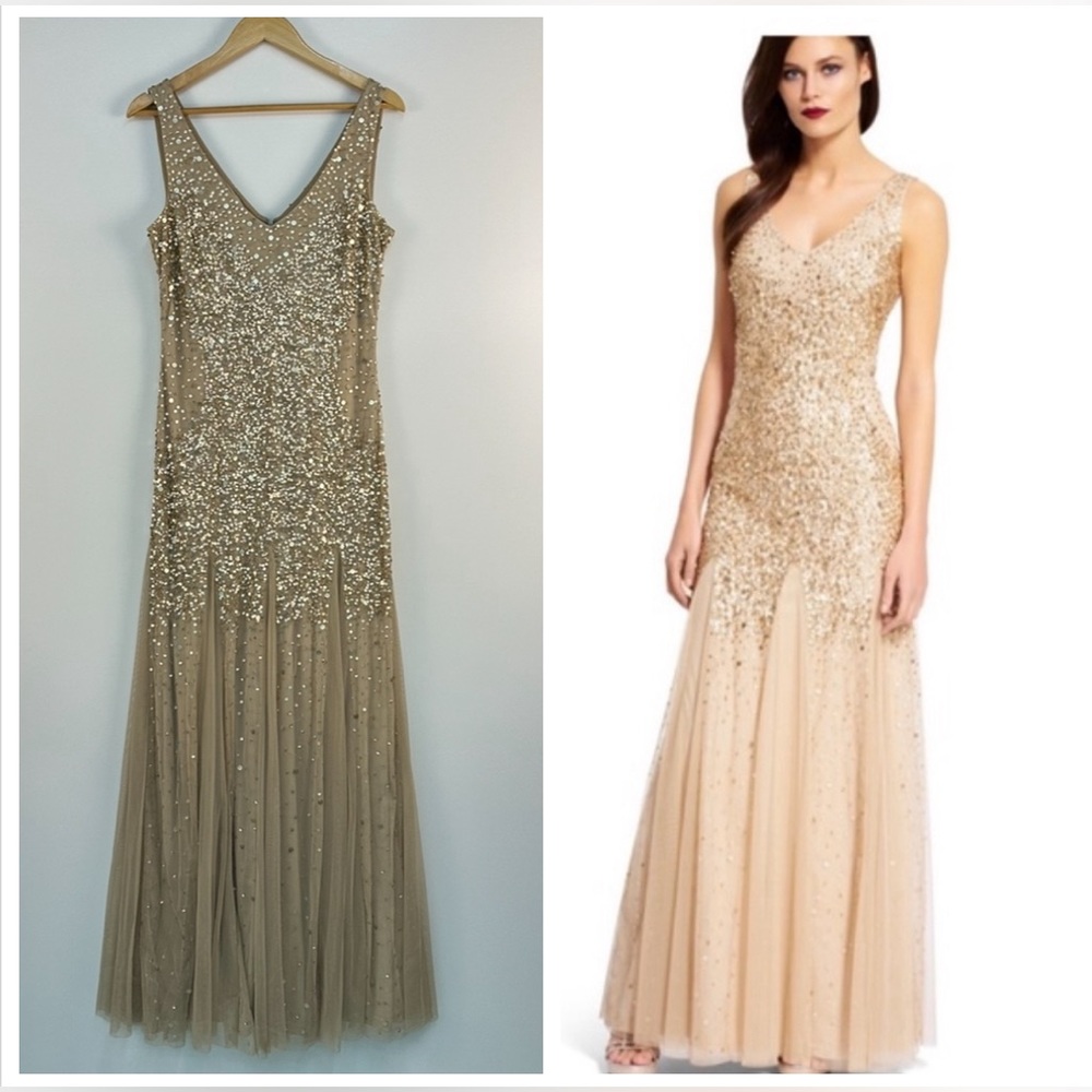 Gold/tan Adrianna Papell mermaid gown Size 10